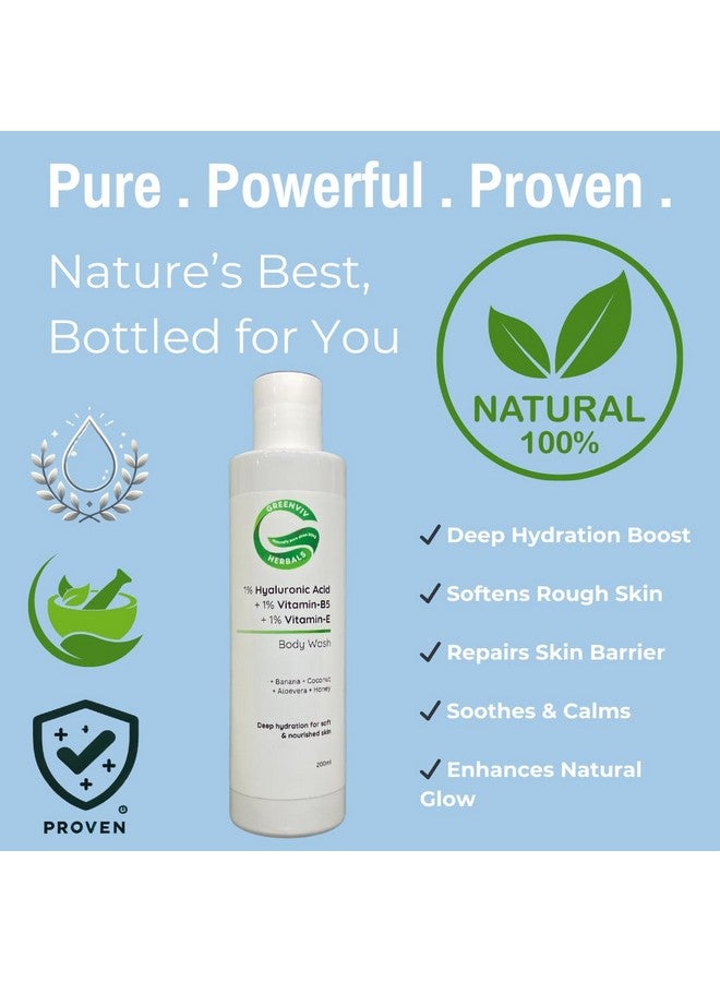 Greenviv 1% Hyaluronic Acid + 1% Vitamin B5 + 1% Vitamin E Intense Hydration & Nourishing Body Wash | Deeply Hydrates, Softens & Revitalizes Skin | 200ml - Image 2