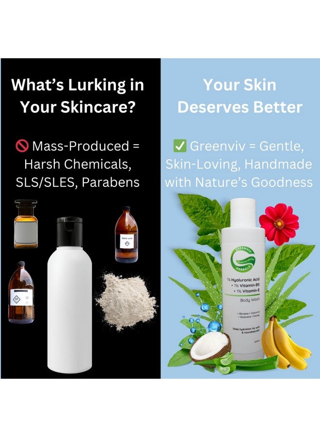 Greenviv 1% Hyaluronic Acid + 1% Vitamin B5 + 1% Vitamin E Intense Hydration & Nourishing Body Wash | Deeply Hydrates, Softens & Revitalizes Skin | 200ml - Image 3