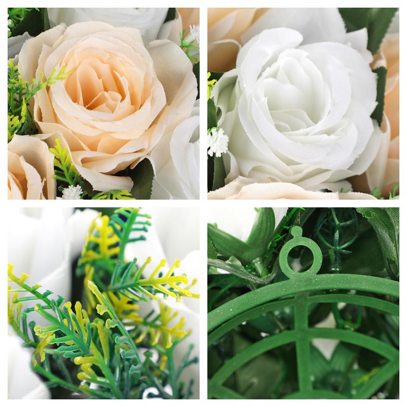 Briful Fake Floral Balls for Centerpieces - 2PCS 11.8" Large Faux Rose Flower Arrangement Silk Flower Bouquet for Home Wedding Party Anniversary Table Vase Flower Stand Decor(Champagne White) - Image 3