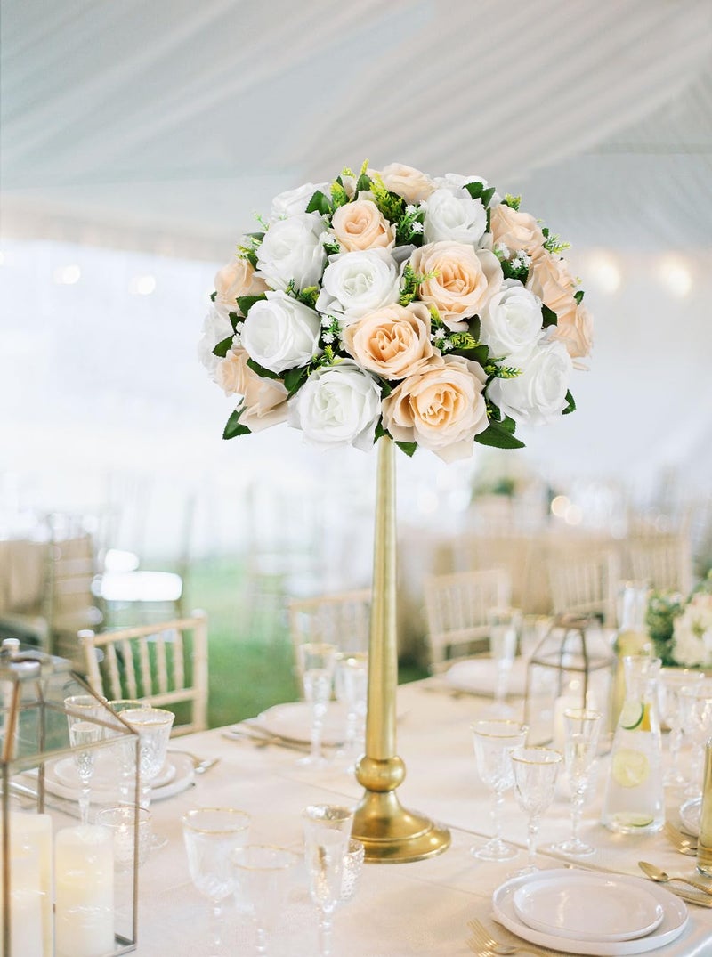 Briful Fake Floral Balls for Centerpieces - 2PCS 11.8" Large Faux Rose Flower Arrangement Silk Flower Bouquet for Home Wedding Party Anniversary Table Vase Flower Stand Decor(Champagne White) - Image 4