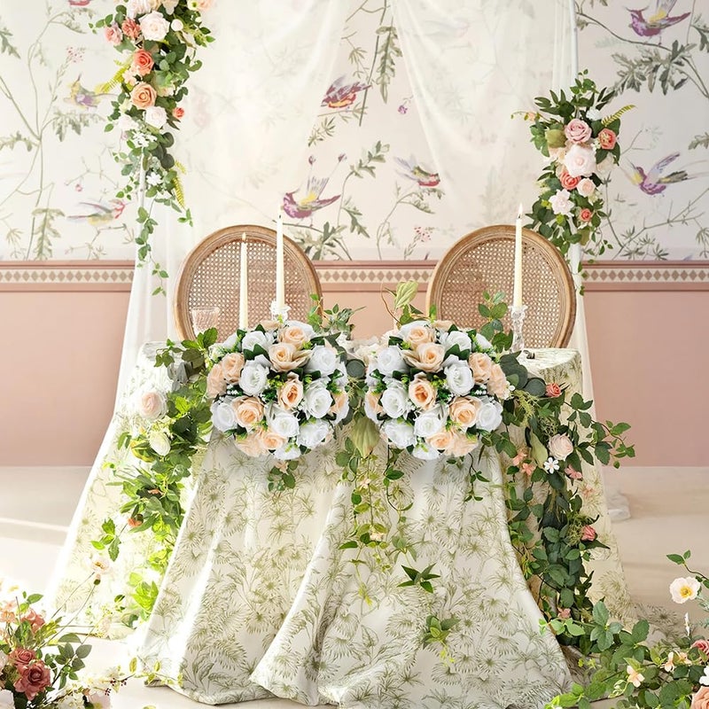 Briful Fake Floral Balls for Centerpieces - 2PCS 11.8" Large Faux Rose Flower Arrangement Silk Flower Bouquet for Home Wedding Party Anniversary Table Vase Flower Stand Decor(Champagne White) - Image 5