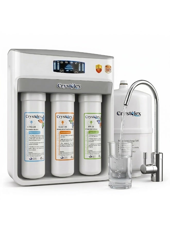Crystolex Crystal Pro 7-Stage RO Water Purifier with RO + Alkaline + Minerals | Free Installation | Advanced Reverse Osmosis Water Filtration System for Home | Drinking Water Filter System for Home | 285L/Day Output | Balanced PH & Minerals Water Filter | Crystolex RO Water Filter for Home and Offices | - Image 1