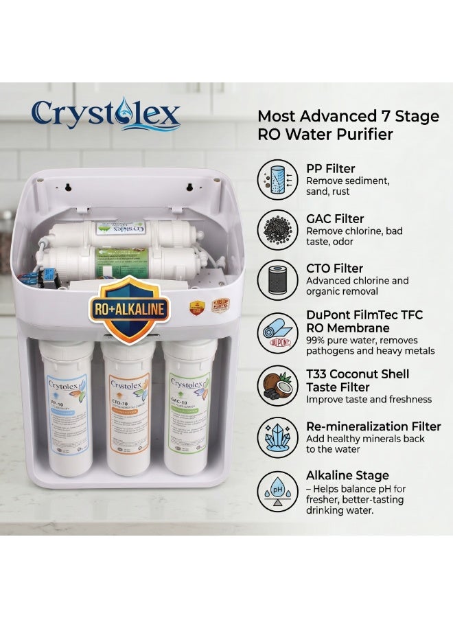 Crystolex Crystal Pro 7-Stage RO Water Purifier with RO + Alkaline + Minerals | Free Installation | Advanced Reverse Osmosis Water Filtration System for Home | Drinking Water Filter System for Home | 285L/Day Output | Balanced PH & Minerals Water Filter | Crystolex RO Water Filter for Home and Offices | - Image 3