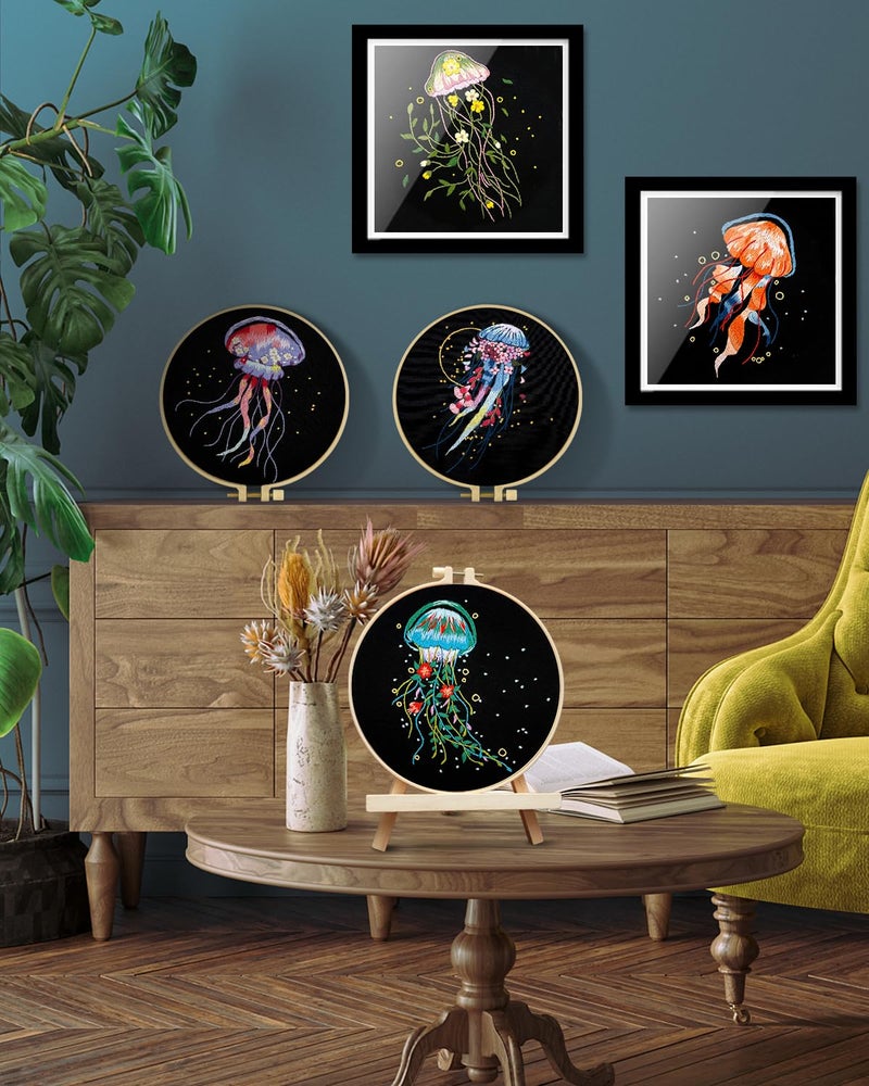 TINDTOP Embroidery Kit for Adults, 5 Sets Jellyfish Embroidery Kit for Beginners Include Embroidery Cloth Hoops Threads for Craft Lover Hand Stitch with Embroidery Skill Techniques - Image 5
