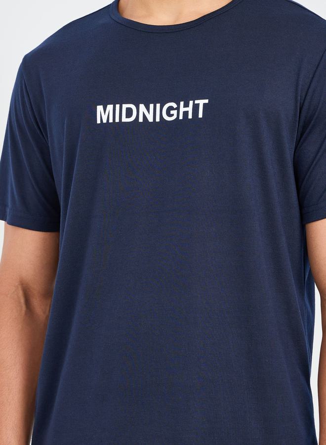 Styli Styli Slogan Print T-shirt and Striped Pyjama Set  - Image 3