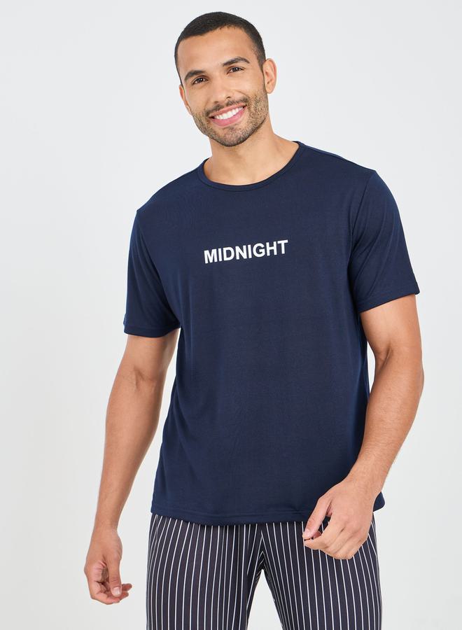 Styli Styli Slogan Print T-shirt and Striped Pyjama Set  - Image 2