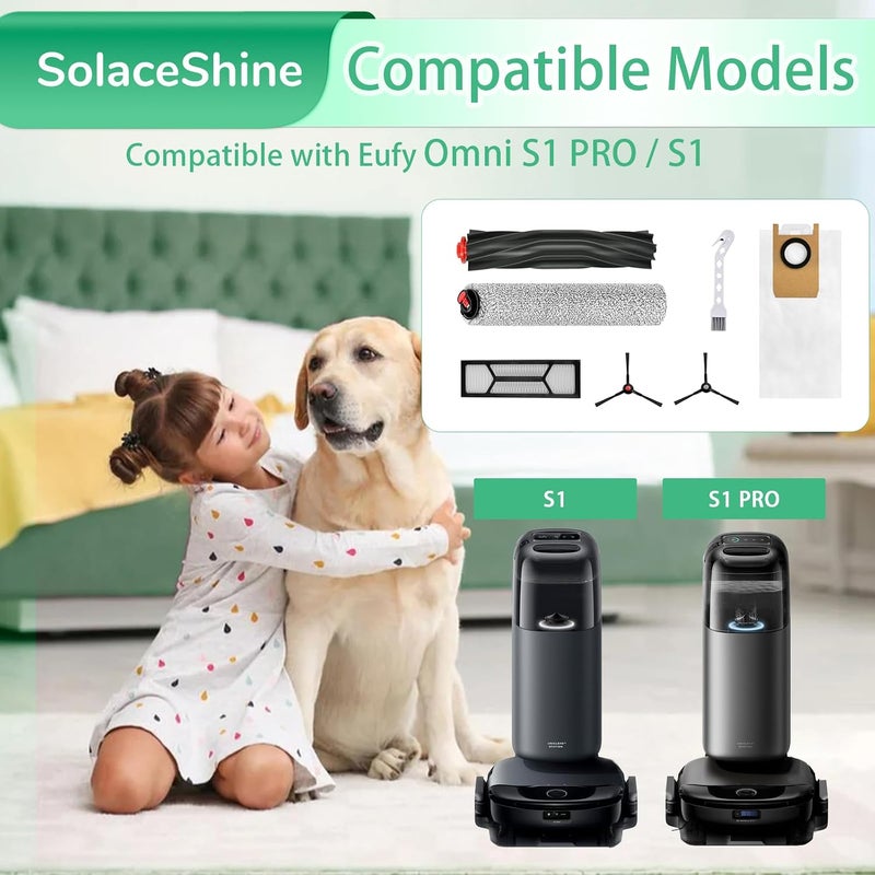 مجموعة قطع الغيار لروبوت تنظيف Eufy S1 Pro Omni/S1 Omni مع فرشاة رئيسية واحدة، 1 ممسحة دوارة، 4 أكياس غبار، 2 مرشح HEPA، 4 فرش جانبية، 1 مجموعة تنظيف أداة التنظيف 13 قطعة - Image 2
