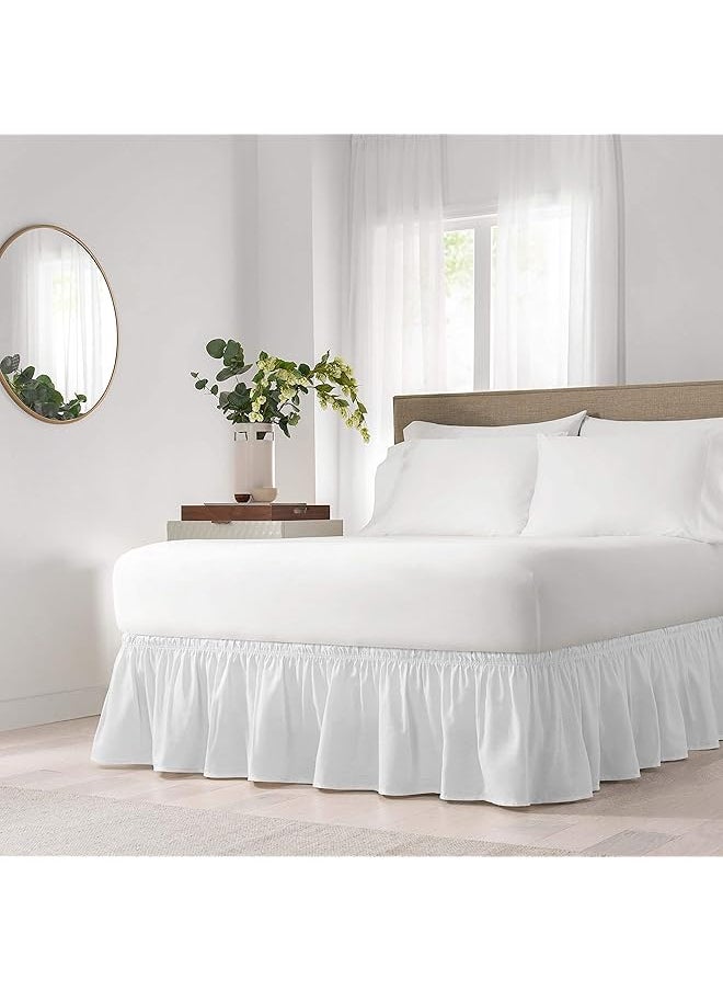 erorex Solid Elastic Wrap Around Bed Skirt Easy On Off Dust Ruffle 18 Inch Drop Twin Full White  - Image 1