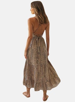 يونيكي Beige Sweetheart Neck Animal Print Fit & Flared Dress  - Image 3