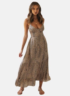 يونيكي Beige Sweetheart Neck Animal Print Fit & Flared Dress  - Image 1