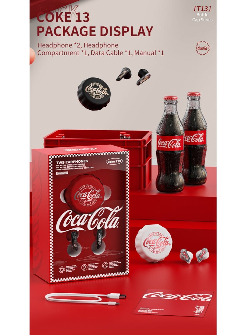 Coca-Cola T13 In-Ear Earphones Wireless Earbuds –Coca-Cola classic bottle cap design, Bluetooth 5.4, Touch Control, 360°stereo effect, Magnetic Charging Case,RED  - Image 3