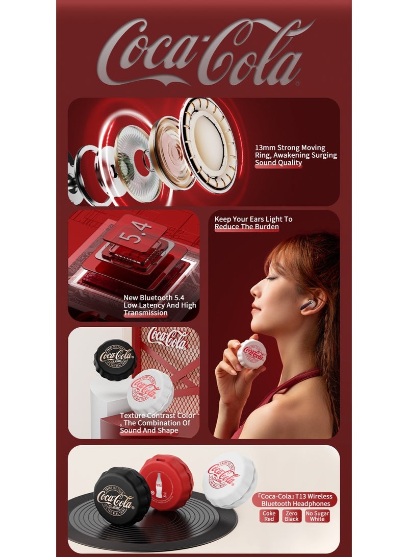 Coca-Cola T13 In-Ear Earphones Wireless Earbuds –Coca-Cola classic bottle cap design, Bluetooth 5.4, Touch Control, 360°stereo effect, Magnetic Charging Case,RED  - Image 5