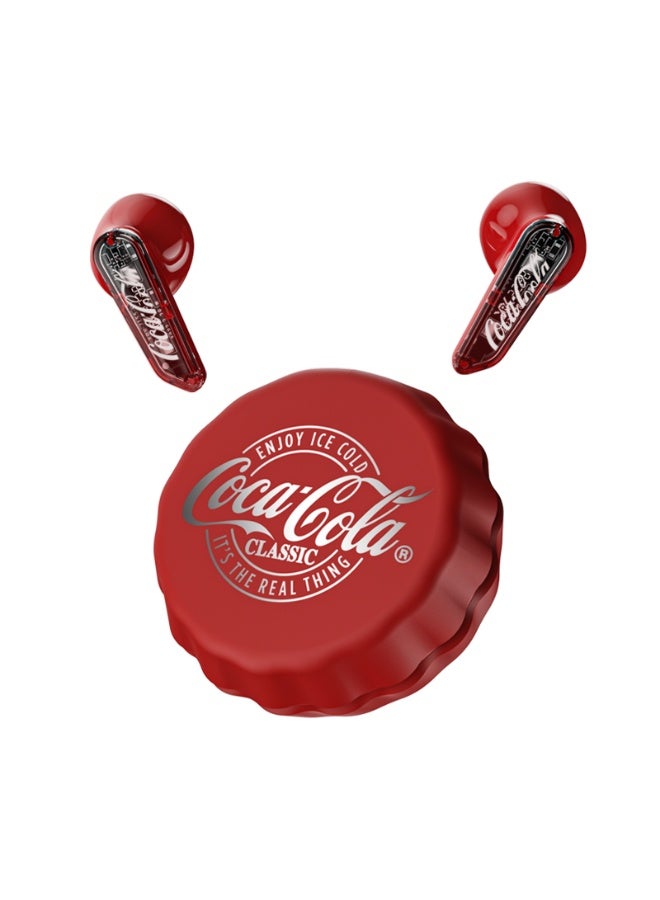 Coca-Cola T13 In-Ear Earphones Wireless Earbuds –Coca-Cola classic bottle cap design, Bluetooth 5.4, Touch Control, 360°stereo effect, Magnetic Charging Case,RED  - Image 1