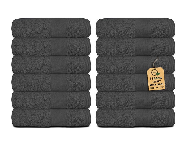 Premium Wash Cloths Pack of 12 13 x 13 100 Ring Spun Cotton  Luxury Washcloths  Ultra Soft Face Towels  Highly Absorbent Wash Cloths for face Grey