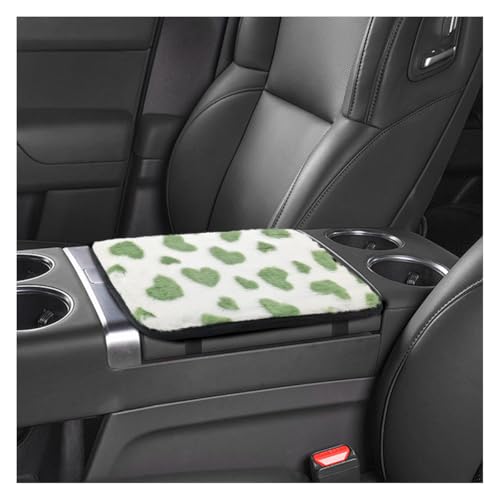 KPFILEH Furry Cow Print Armrest Cover for Car Soft Plush Center Console Cushion Pad Car Arm Rest Box Protector for Women Men Universal Auto Decorative Accessories for Cars Trucks SUVs Green - Image 1