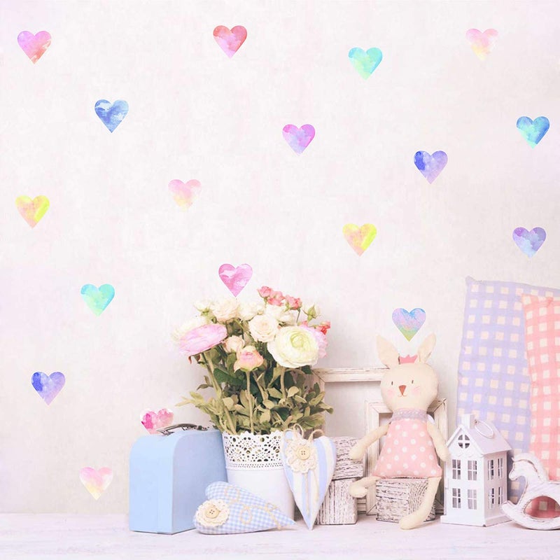 إياسو ملصقات حائط ملونة على شكل قلب وألوان مائية على شكل قلوب ملصقات حائط على شكل قلب لديكور غرفة نوم الفتيات وحضانة الأطفال - Image 3