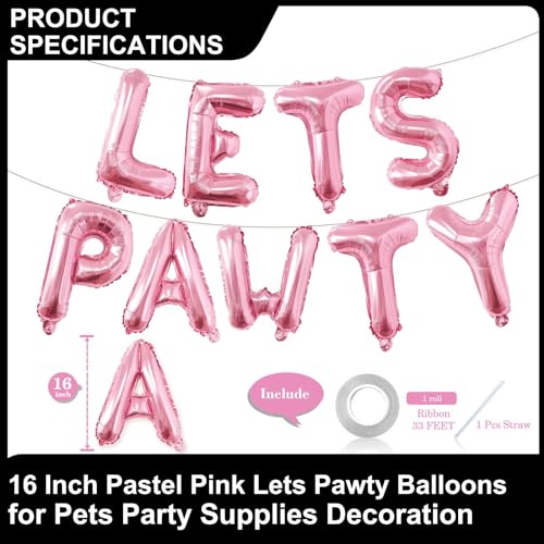 Lovoir 9 Pcs Lets Pawty Balloons Banner 16 Inch Dog Cat Pet Birthday Letters Sign Lets Pawty Balloons Happy Birthday Banner for Pet Dog Cat Party Supplies Decorations Pastel Pink - Image 5