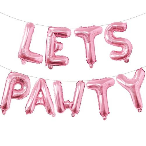 Lovoir 9 Pcs Lets Pawty Balloons Banner 16 Inch Dog Cat Pet Birthday Letters Sign Lets Pawty Balloons Happy Birthday Banner for Pet Dog Cat Party Supplies Decorations Pastel Pink - Image 1