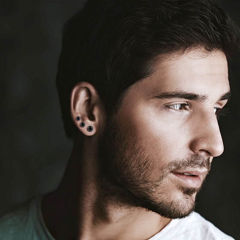 Sureio 20 Pairs Black Studs Earrings for Men Women Black Square Earrings Stainless Steel Round Fake Cartilage Ear Studs CZ Inlaid Black Earrings Punk Piercing Jewelry Diamond Earrings Set - Image 2