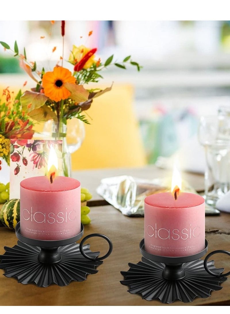 SYOSI Candle Holders Small Portable Fan Candle Holders for Pillar Candle Table Tapers Vintage Metal Candle Trays Aromatherapy Iron Ornaments Suitable for Weddings Churches Festivals Etc. (black 2 Pce) - Image 2