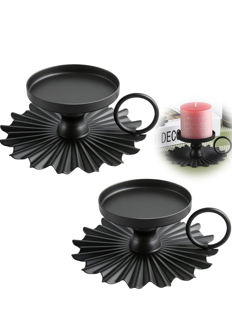 SYOSI Candle Holders Small Portable Fan Candle Holders for Pillar Candle Table Tapers Vintage Metal Candle Trays Aromatherapy Iron Ornaments Suitable for Weddings Churches Festivals Etc. (black 2 Pce) - Image 1
