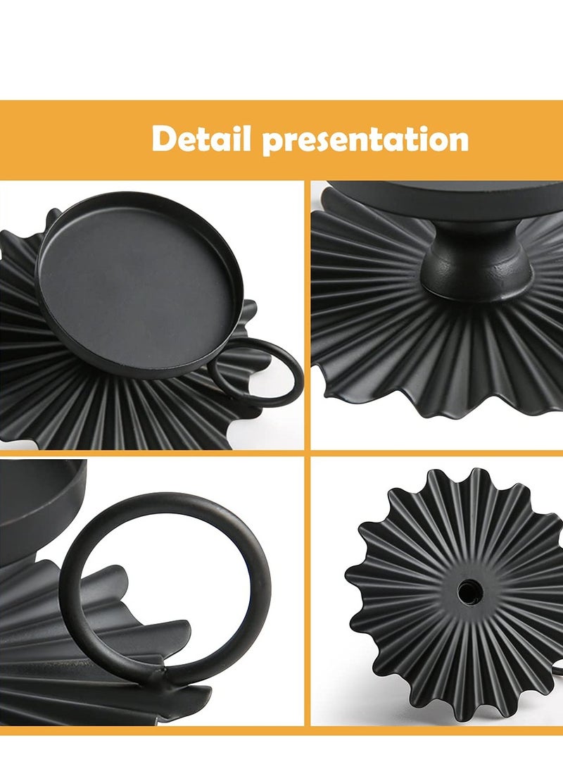 SYOSI Candle Holders Small Portable Fan Candle Holders for Pillar Candle Table Tapers Vintage Metal Candle Trays Aromatherapy Iron Ornaments Suitable for Weddings Churches Festivals Etc. (black 2 Pce) - Image 3