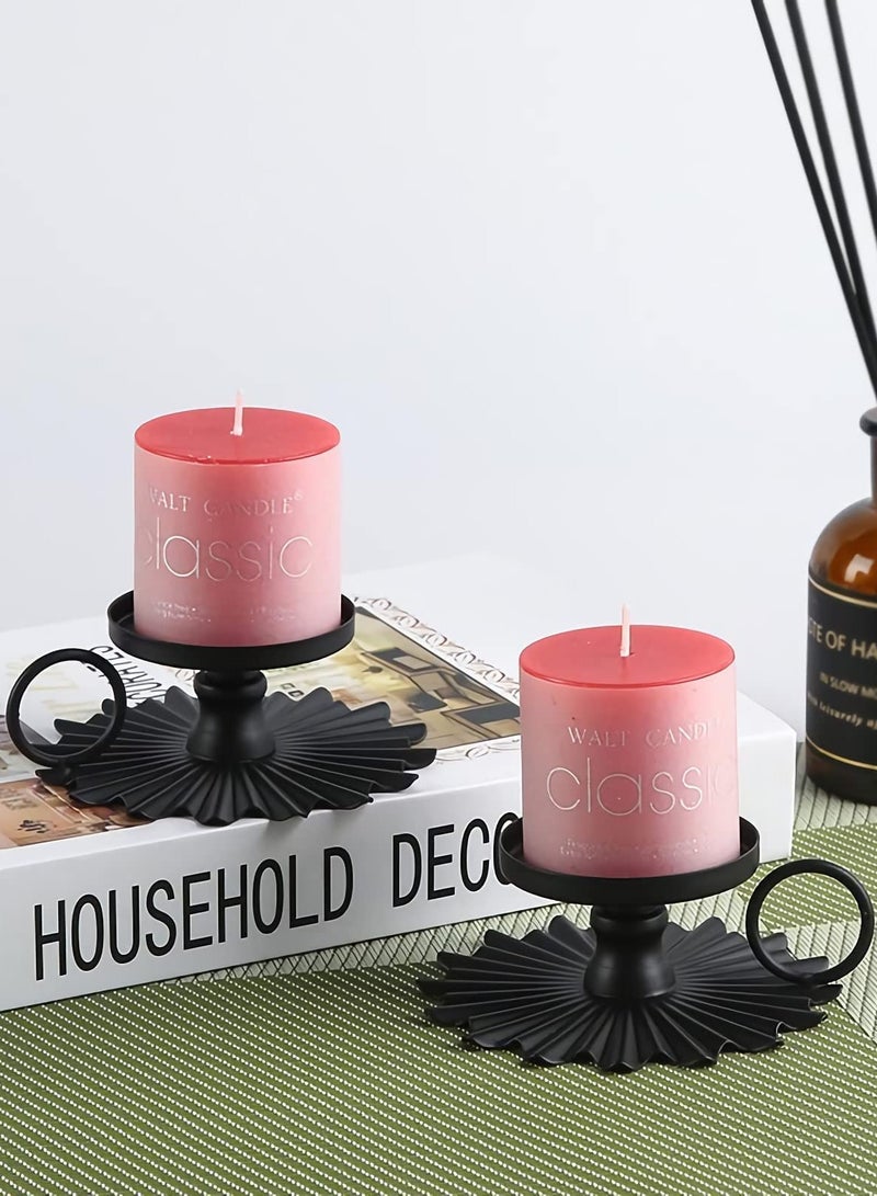 SYOSI Candle Holders Small Portable Fan Candle Holders for Pillar Candle Table Tapers Vintage Metal Candle Trays Aromatherapy Iron Ornaments Suitable for Weddings Churches Festivals Etc. (black 2 Pce) - Image 5