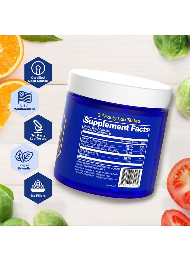 Natural Stacks Ala+ Alpha Lipoic Acid 600Mg WLycopene And Vitamin C Supplement For Immunity  Cellular Function Supplement For Brain Health 60 Vegan Capsules  - Image 3