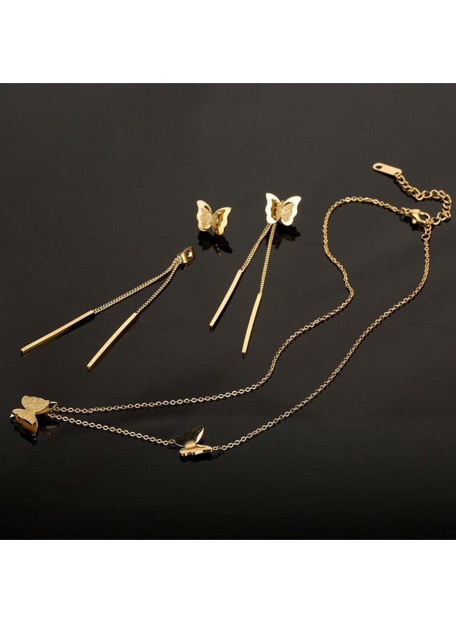 EVEVIC Stainless Steel Butterfly Necklace Earrings Set for Women 14K Gold Plated Hypoallergenic Jewelry Sets, Metal, Cubic Zirconia - Image 5