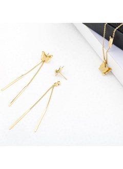 EVEVIC EVEVIC Stainless Steel Butterfly Necklace Earrings Set for Women 14K Gold Plated Hypoallergenic Jewelry Sets, Metal, Cubic Zirconia  - Image 3