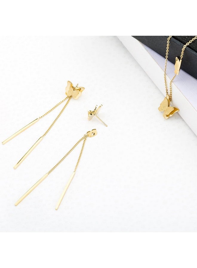 EVEVIC Stainless Steel Butterfly Necklace Earrings Set for Women 14K Gold Plated Hypoallergenic Jewelry Sets, Metal, Cubic Zirconia - Image 3