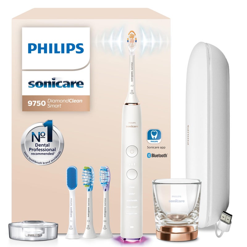 Philips Sonicare DiamondClean Smart 9750 Electric Toothbrush Sonic Toothbrush with App Pressure Sensor 15 Brushing Settings Replacement Reminder USB Charging Travel Case Rose Gold HX992467 - Image 2