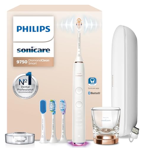 Philips Sonicare DiamondClean Smart 9750 Electric Toothbrush Sonic Toothbrush with App Pressure Sensor 15 Brushing Settings Replacement Reminder USB Charging Travel Case Rose Gold HX992467 - Image 1