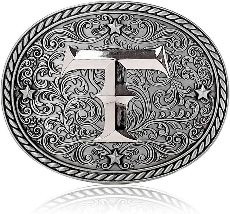 Itera Western Cowboy/Cowgirl Initial Belt Buckle-Silver- Large Letter Buckles for Men and Women - Custom Girls/Boys - Image 1