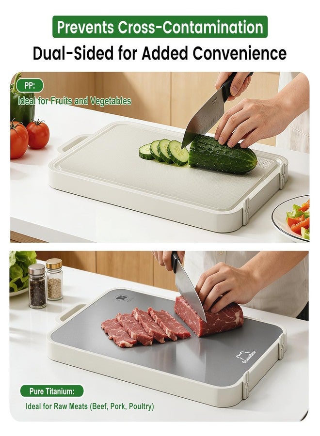 OzawaBear Titanium Cutting Board for Kitchen, Double Sided Cutting Boards Food Grade, 2-in-1 Chopping Boards for Fresh Meat Vegetable, Pure Titanium & PP, Easy to Clean Large Size 16”×11” - Image 4