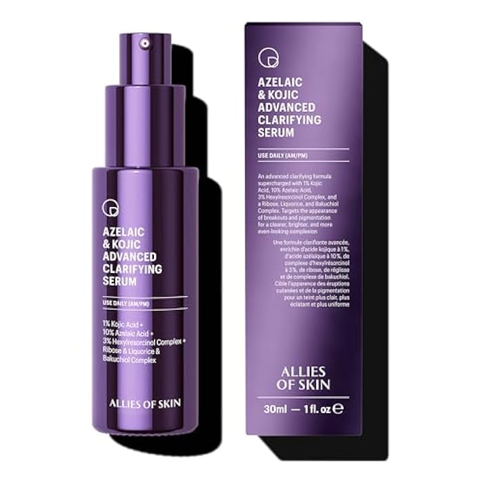 Allies of Skin Azelaic & Kojic Clarifying Face Serum | Clinically Proven for Acne & Blemish Prone Skin |10% Azelaic Acid Treats Pigmentation and Redness | Targets Pores & Uneven Skin Texture (1 Fl oz) - Image 1