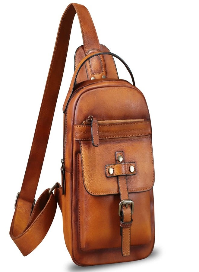 LRTO Genuine Leather Sling Bag for Men Crossbody Backpack Handmade Hiking Daypack Motorcycle Chest Shoulder Purses (Brown) - Image 1