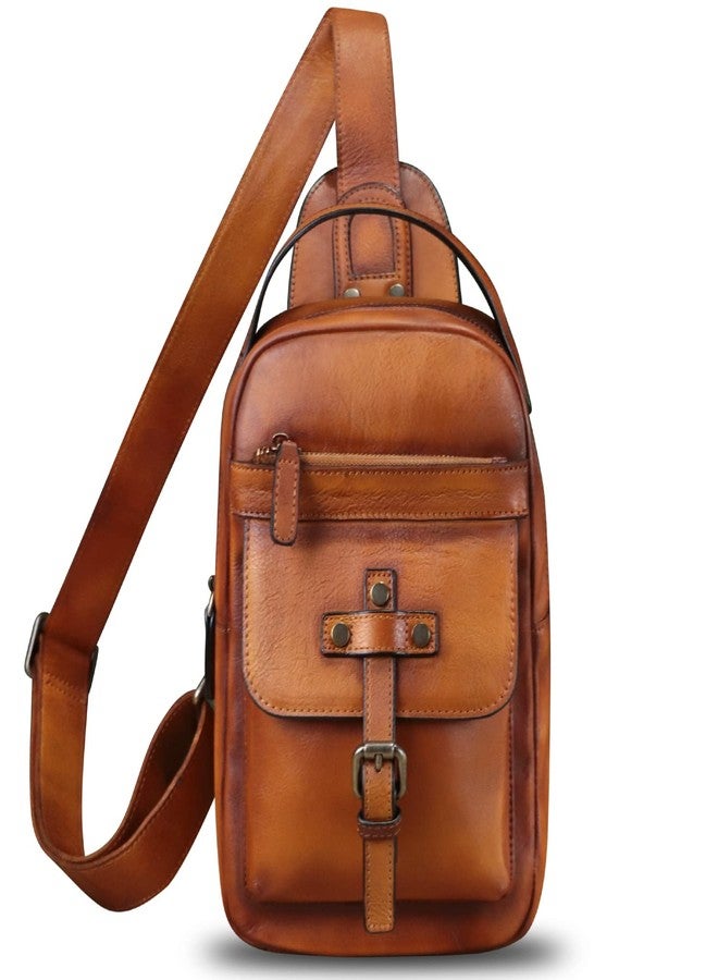 LRTO Genuine Leather Sling Bag for Men Crossbody Backpack Handmade Hiking Daypack Motorcycle Chest Shoulder Purses (Brown) - Image 2
