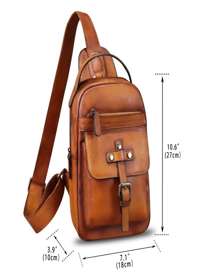 LRTO Genuine Leather Sling Bag for Men Crossbody Backpack Handmade Hiking Daypack Motorcycle Chest Shoulder Purses (Brown) - Image 5