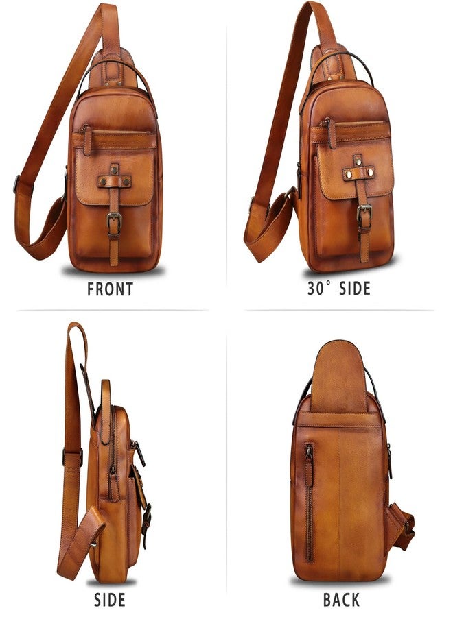 LRTO Genuine Leather Sling Bag for Men Crossbody Backpack Handmade Hiking Daypack Motorcycle Chest Shoulder Purses (Brown) - Image 4