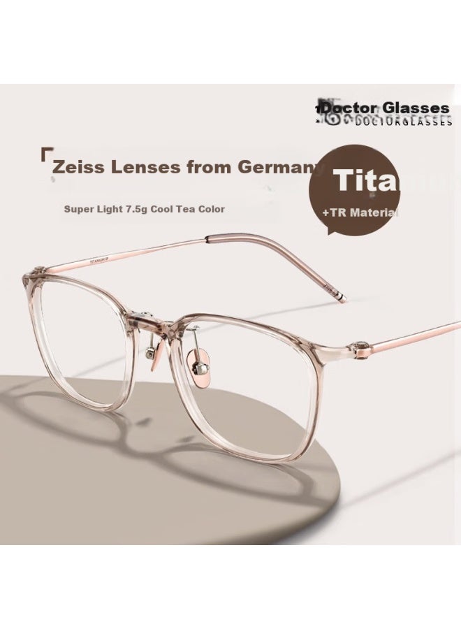 Zeiss Myopia Gl For Women, Prescription Available, Plain Square Frame Makes Face Look Smaller, Cold Tea, Ouna Gl Single Frame - Image 1