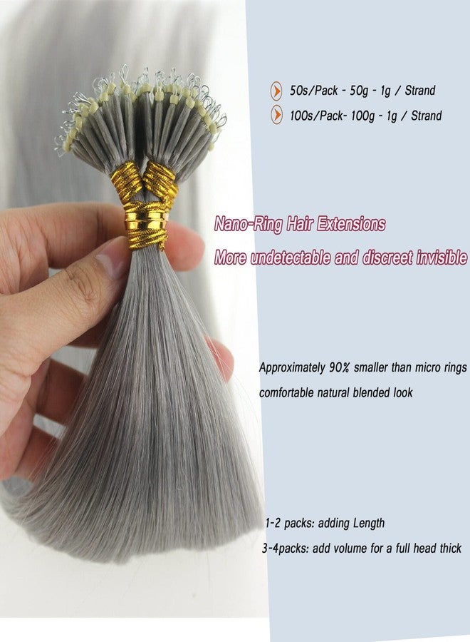 Yotty Nano Ring Hair Extensions Human Hair Keratin Cold Fusion Nano Tip Micro Nano Beads Link Thick Hair Balayage Highlight Ombre Real Remy Hair 1g/s (22inch50gr50s, Silver Gray), 0.0353 Ounce - Image 4