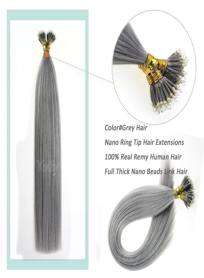 Yotty Nano Ring Hair Extensions Human Hair Keratin Cold Fusion Nano Tip Micro Nano Beads Link Thick Hair Balayage Highlight Ombre Real Remy Hair 1g/s (22inch50gr50s, Silver Gray), 0.0353 Ounce - Image 2