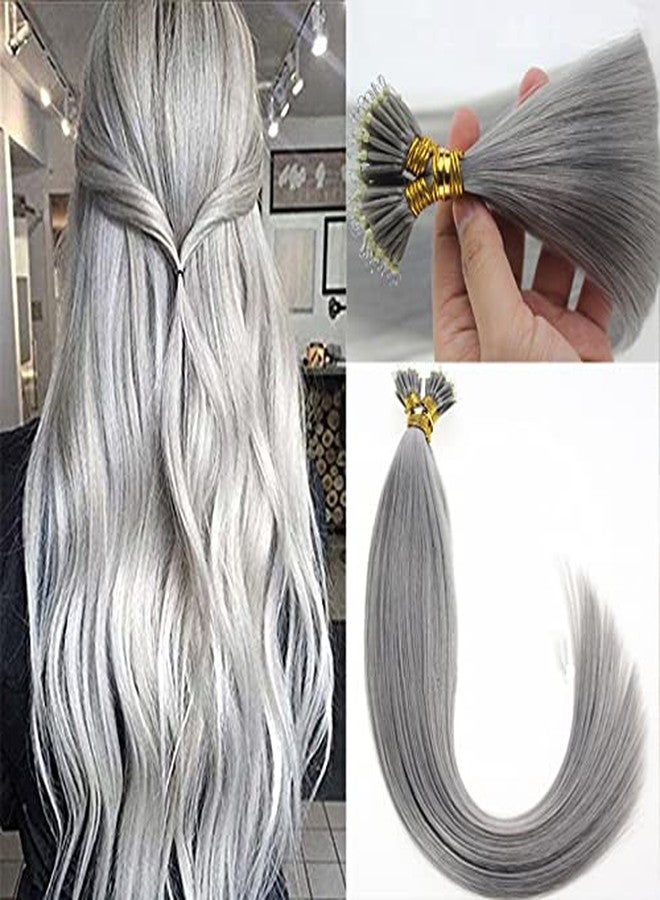 Yotty Nano Ring Hair Extensions Human Hair Keratin Cold Fusion Nano Tip Micro Nano Beads Link Thick Hair Balayage Highlight Ombre Real Remy Hair 1g/s (22inch50gr50s, Silver Gray), 0.0353 Ounce - Image 1