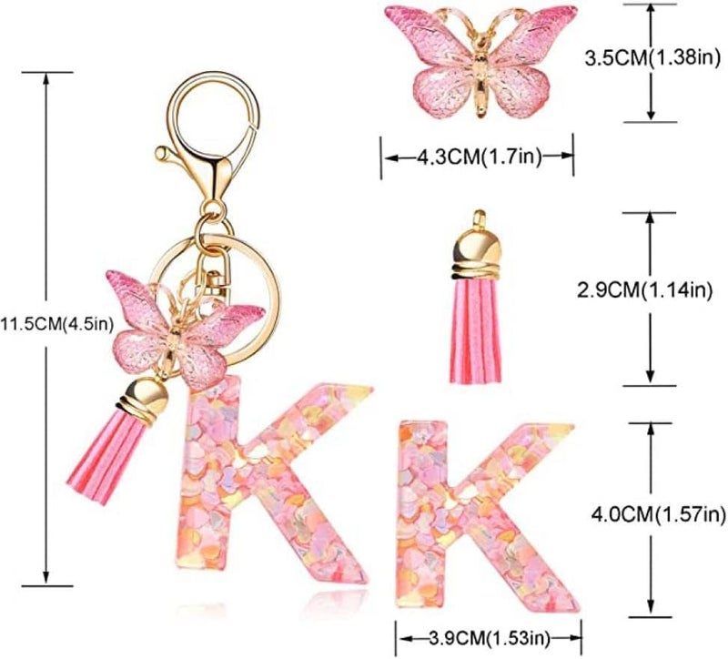 SWIUKPHE Alphabet Initial Letter Keychain with Tassel and Butterfly Pendant, Cute Fashion Key Ring, Portable Decorative Accessory, Stylish Bag Charm for Purse, Handbag, Backpack, Car Keys - Image 1
