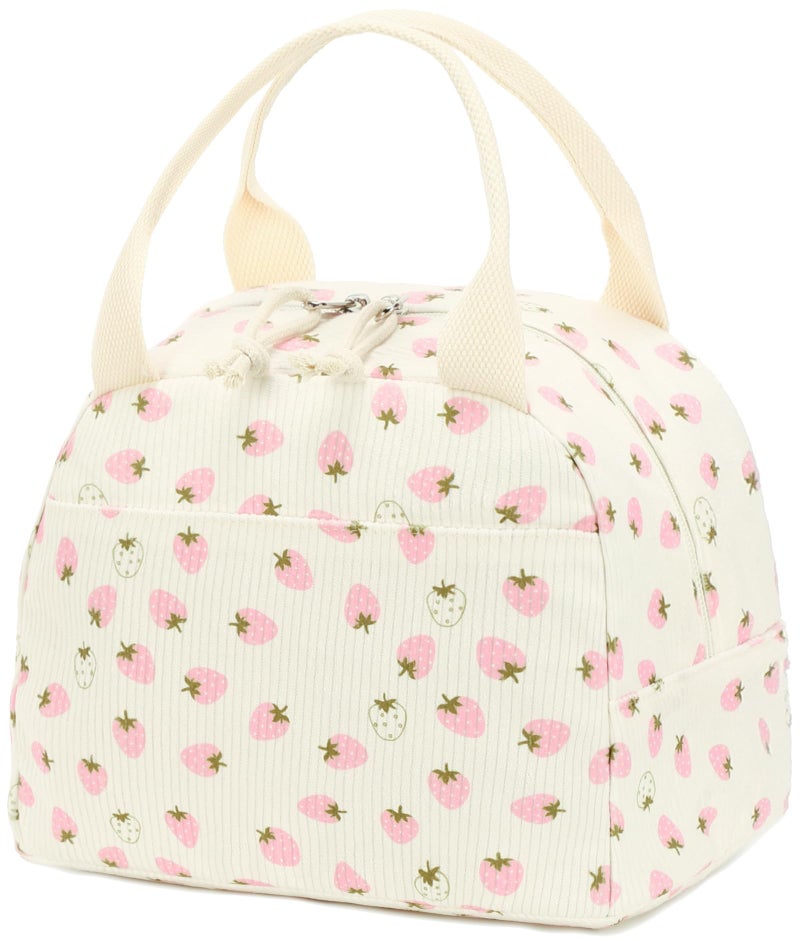 Bluboon Lunch Bag for Women Men Cute Corduroy Lunch Tote Bags Reusable Insulated Lunch Box Large Capacity Reusable Insulated Cooler for Work Picnic or Travel Beige strawberry