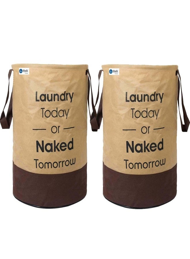 SKYLII Laundry Bag 45 L Durable and Collapsible Laundry storage Bag with Handles Clothes & Toys Storage Foldable Laundry Bag for Dirty Clothes Pack of 2 Pc Beige-Brown - Image 1