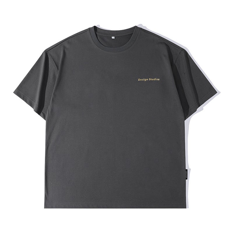 Trendy Brand Hong Kong style short-sleeved T-shirt men's plus size gatte plus size printed round neck T-shirt men's cotton stretch fat guy T-shirt men's wholesale