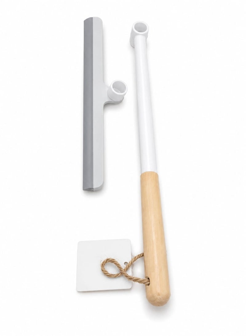 AZ Foldable Window Wiper With A Soft Wooden Handle For Cleaning Windows, Glass Doors, And Car Glass. - Image 1