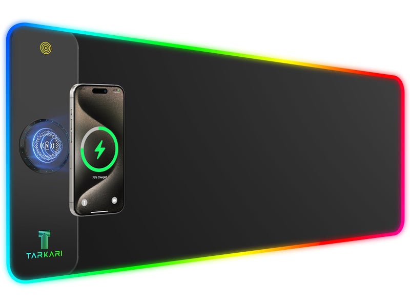 TARKARI Magnetic Wireless Charging RGB Mouse Pad, Large Gaming Desk Mat Waterproof, 31.5"x15.8" Black Mousepad, Ultra-Smooth Surface, Non-Slip Rubber Base, Desk Pad for Keyboard Laptop - Image 1